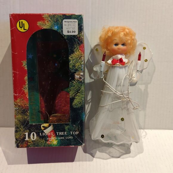 Vintage Montgomery Ward Angel Christmas Tree Topper 10 Light Works Holiday - Picture 1 of 10